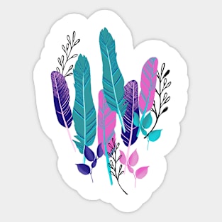 Colorful abstract hand drawn feathers and branches Sticker